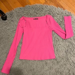 Pink Zara square neck long sleeve top